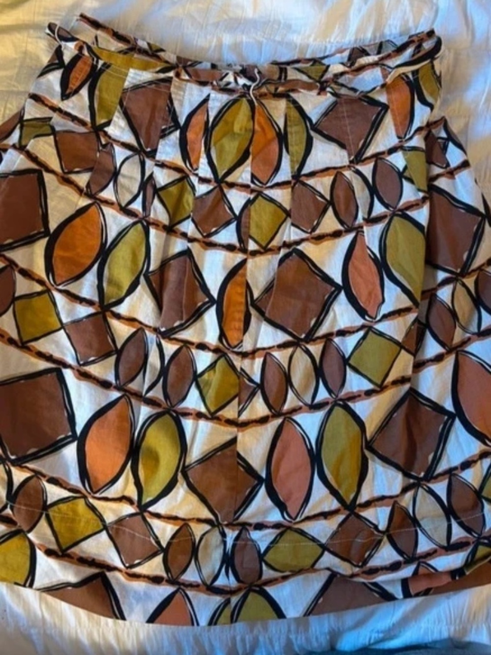 BCBGMaxazria Size 4 Cotton Leaf Print A-Line Skirt Brown Orange Green